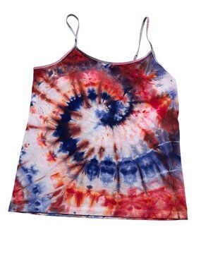 Custom Tie Dyed Spaghetti Strap Tank Top Size L Red White & Blue NWOT Handmade
